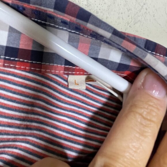 Boss Orange Button Up Shirt Mens Size L Plaid Long Sleeve Red Navy! - Picture 3 of 6